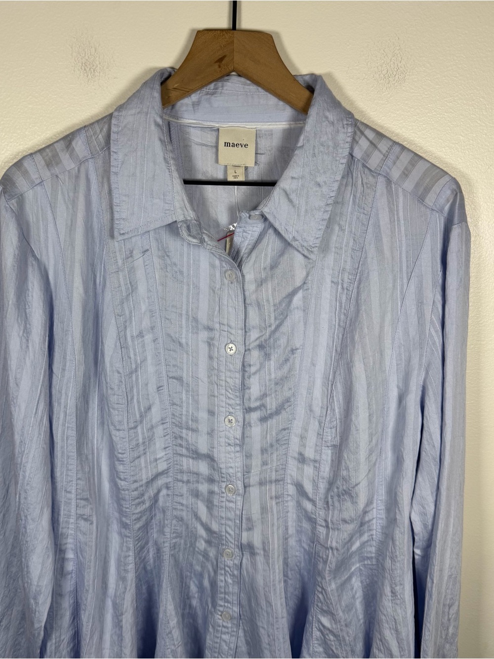 NWT Anthropologie Maeve Waisted Button Down Tunic Light Blue L Coastal $118 - Picture 5 of 9